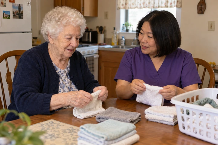 A home health aide caring for a client at home in Connecticut