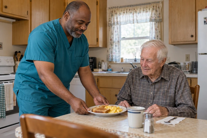 A home health aide caring for a client at home in Kentucky