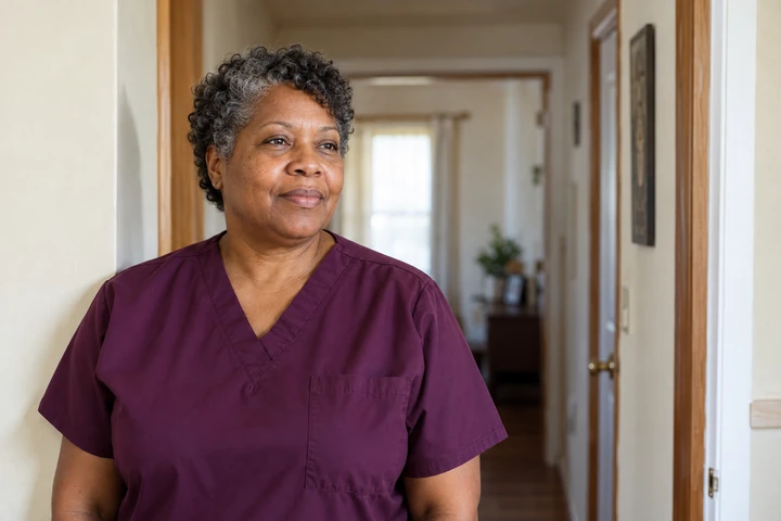 A home health aide caring for a client at home in South Dakota