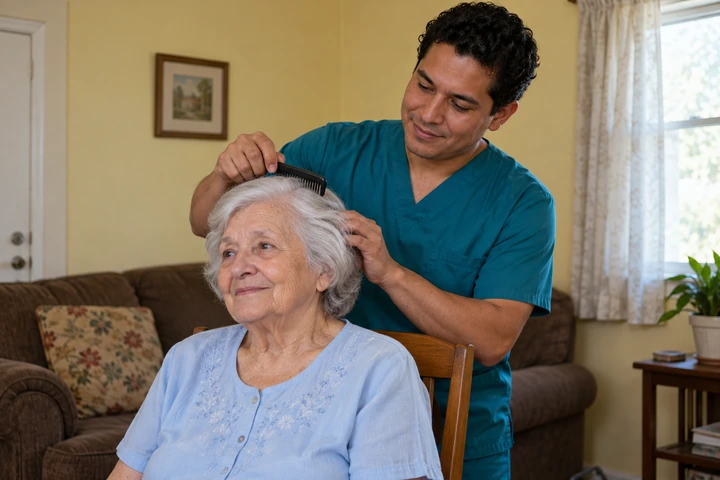 A home health aide caring for a client at home in Tennessee