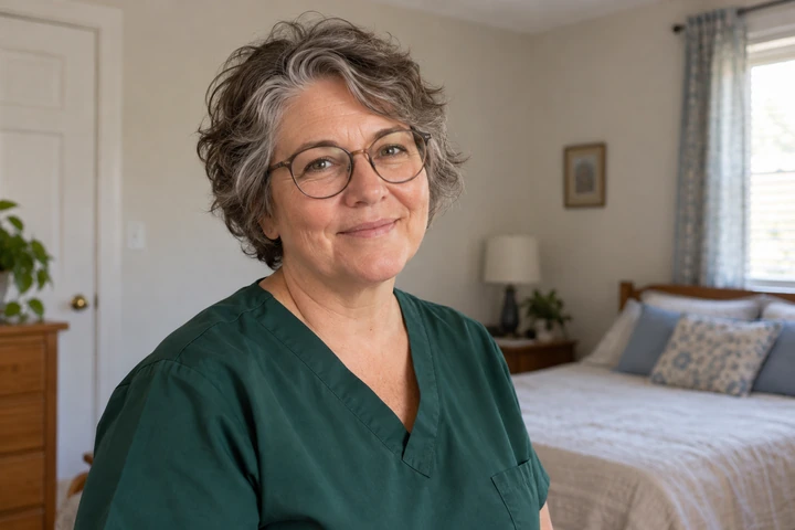 A home health aide caring for a client at home in Vermont